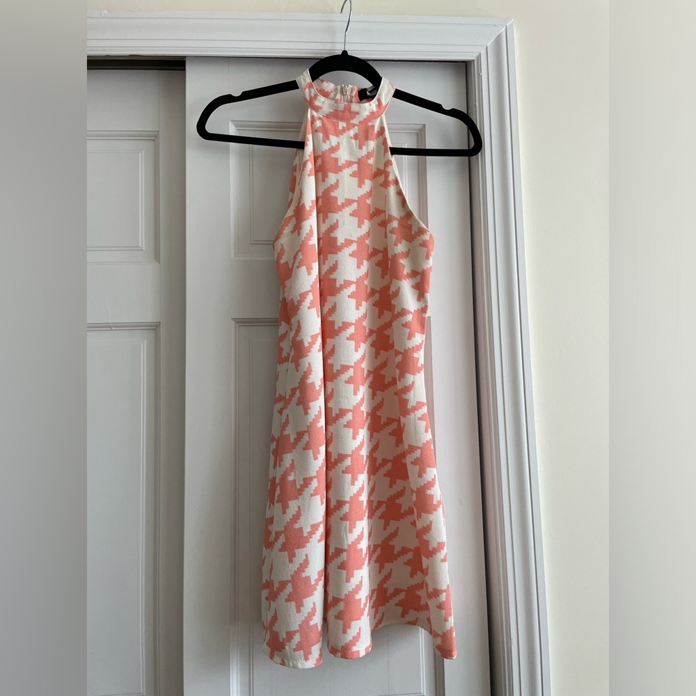 MISSGUIDED pink and white houndstooth dress US 6